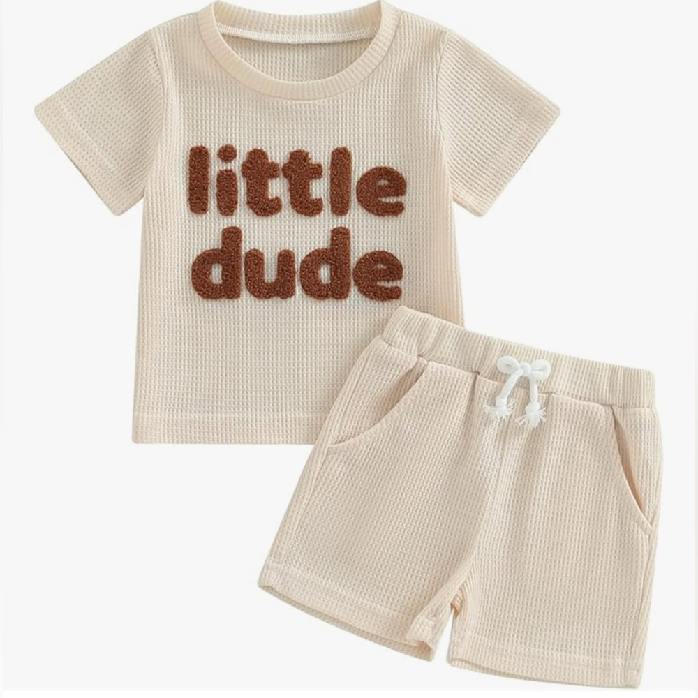Summer Baby Boy Short Sleeve Little Dude Mamas Boy Embroidered Set